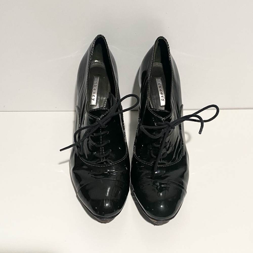 Theory Oxford Pump Lace Patent Leather Elegant‎ Black Women's Heels - Picture 3 of 7
